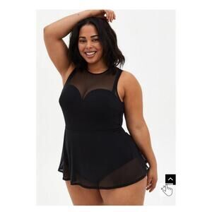 Torrid Black Mesh Top One Piece Swim Dress Sz.2DD/F